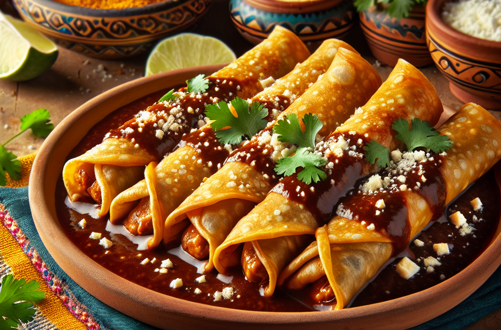 Taquitos dorados de pavo con mole
