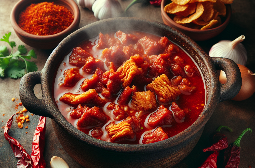 Chicharrón prensado en salsa de chile guajillo